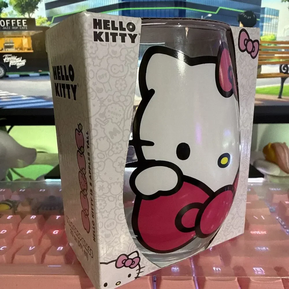 Hello Kitty Stemless Glass 20oz Clear Cup 2023 Pink Bow Sanrio Tear Drop